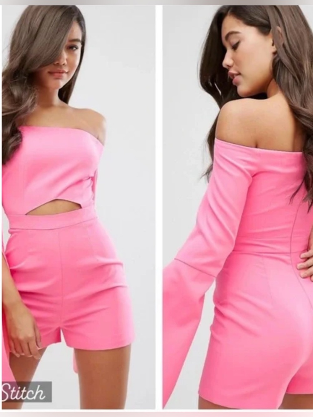 ASOS Off-Shoulder Pink Romper Jumpsuit with Cutout